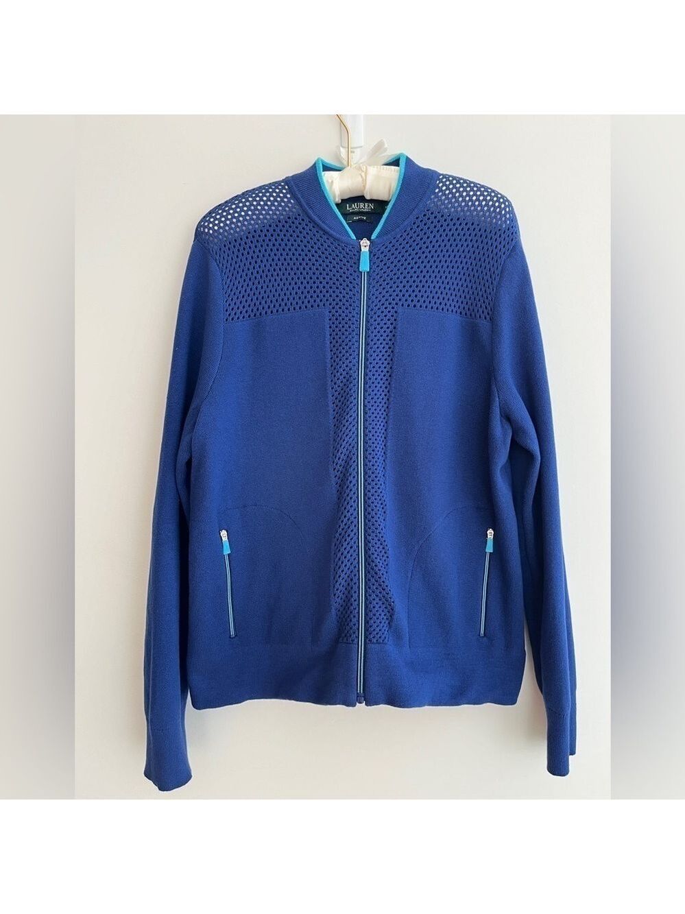 LAUREN RALPH LAUREN Active 100% Cotton Knit Full Zip Warm Up Jacket Activewear
